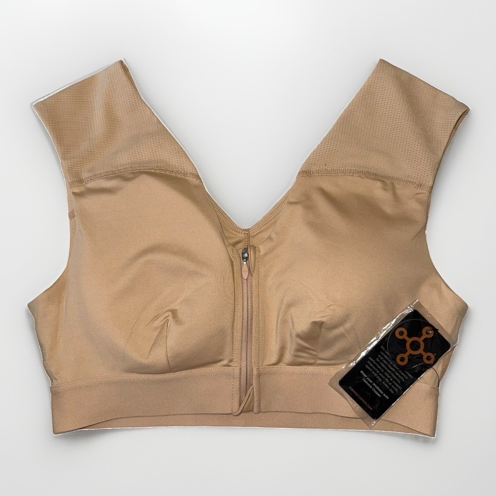 NWT Tommie Copper Shoulder Support Bra Front Zip Nude Large Copper Znergy Zinc